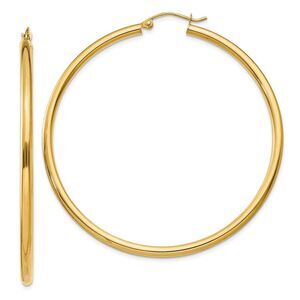 2.5mm, 14k Yellow Gold Classic Round Hoop Earrings, 55mm (2 1/8 Inch)
